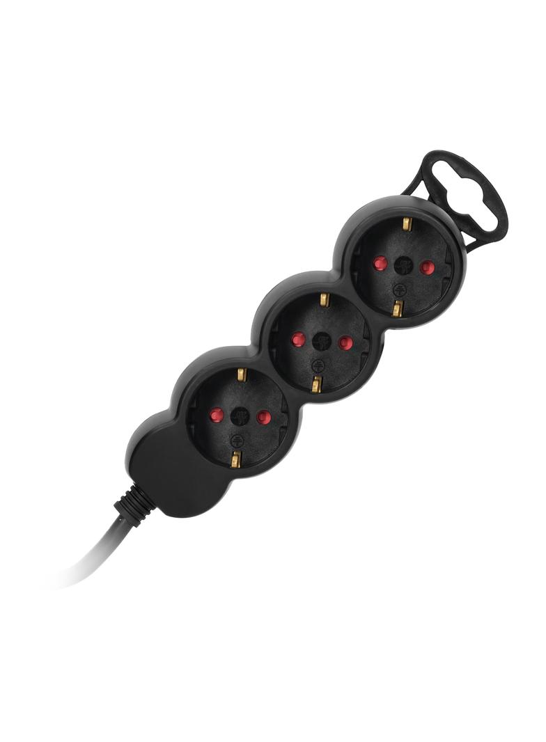 Przedłużacz 3-krotny 2P+Z (Schuko), 1,5m H05VV-F 3x1,5mm2 , Imax=16A, płaska wtyczka, czarny ES-4(GS)/B/1,5 ORNO