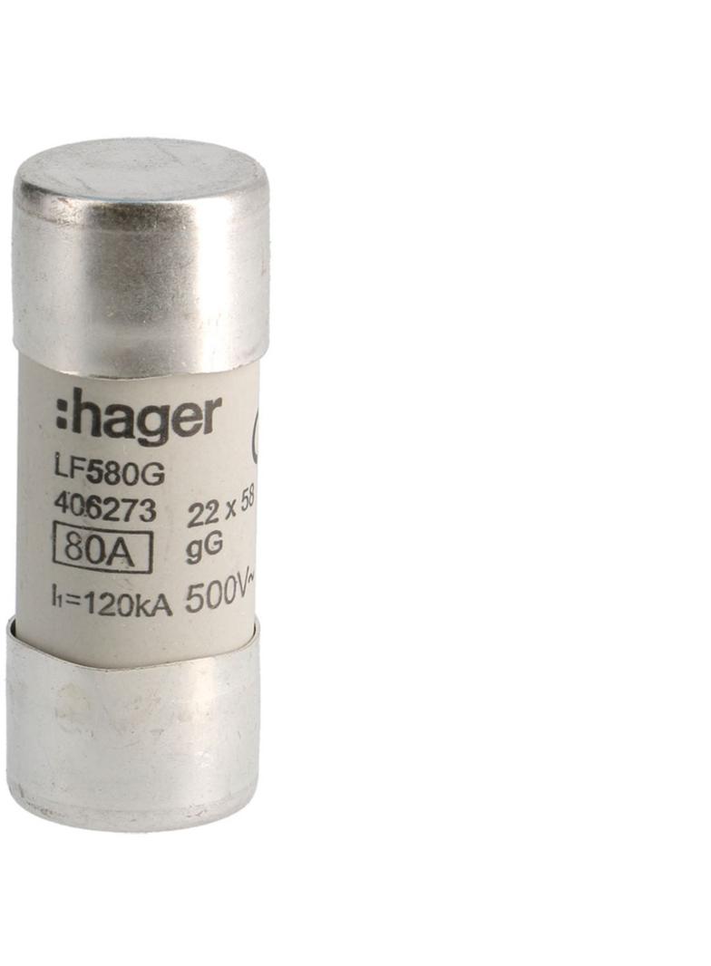 Wkładka bezpiecznikowa cylindryczna CH-22 22x58mm gG 80A 500VAC LF580G HAGER