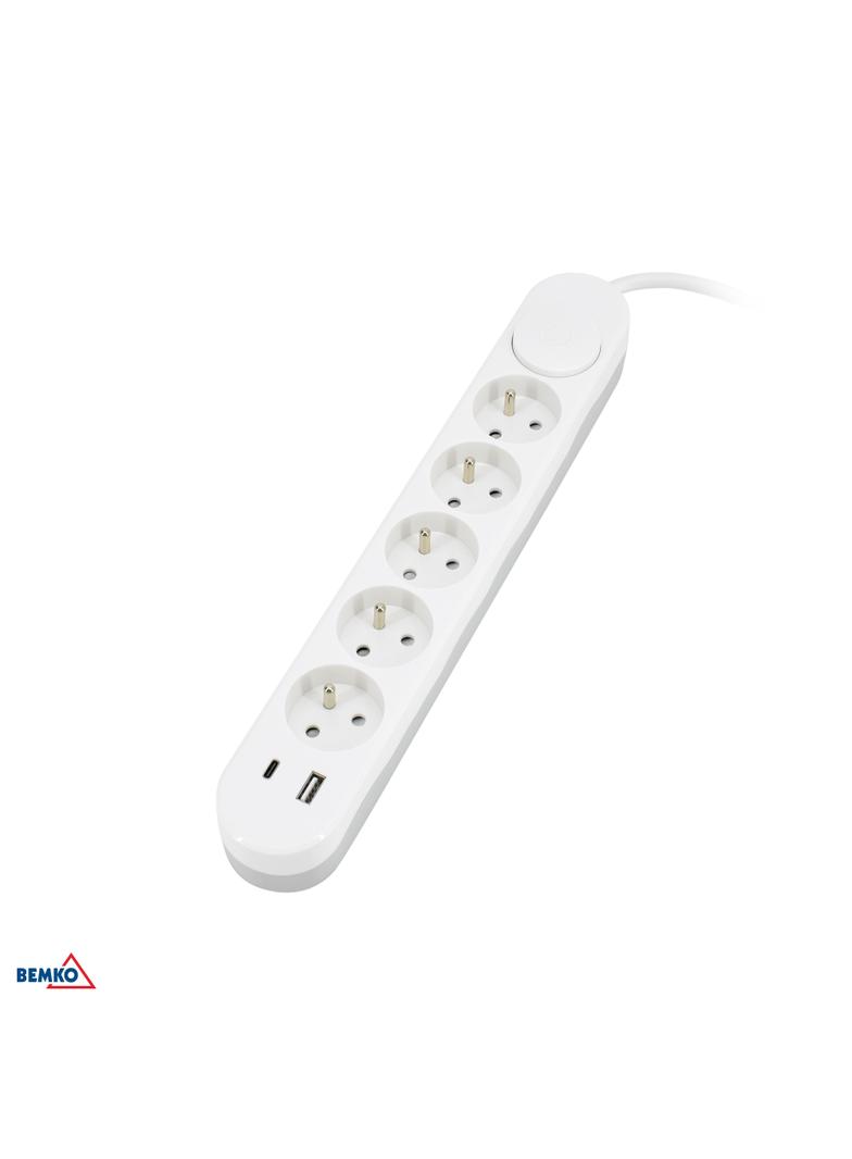 PRZEDŁUŻACZ NB 5X 2P+Z+WYŁ. 1.5MM X 2.0M + 2x USB(C+A)