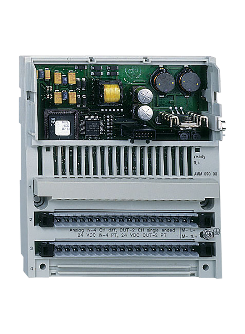 Modicon Momentum, podstawa moduły wejść/wyjść, 6 wejścia/4 wyjścia analogowe, 8 wejść/8 wyjść cyfrow