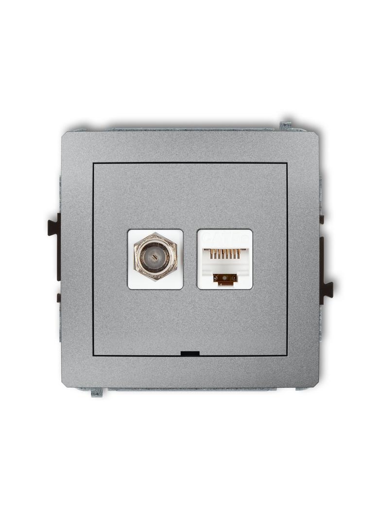 DECO Mechanizm gniazda antenowego poj. typu F (SAT) + gniazda komp. poj. 1xRJ45, kat. 5e, 8-stykowy,