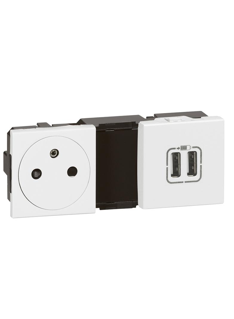 Mosaic - Ładowarka Usb 2400 Ma + Gniazdo 2P+Z Zestaw Zespolony Biały 077595 LEGRAND