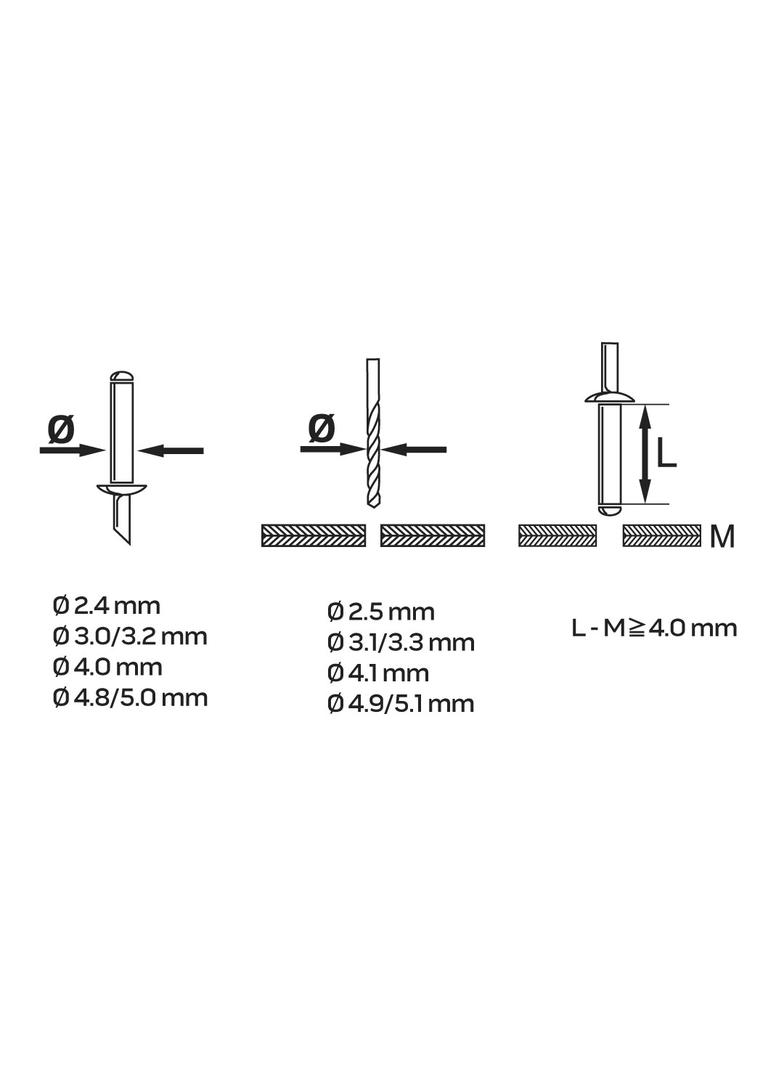 Nitownica do nitów stalowych i aluminiowych 2.4/3.2/4.0/4.8 mm