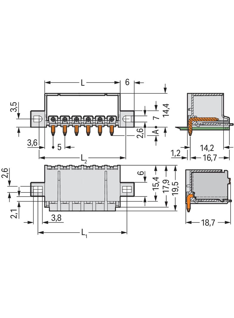 Wtyk picoMAX raster 5mm 2‑biegunoweunowy z kątowymi pinami i uchwytami 2092‑1422/005‑000 /200szt./ WAGO