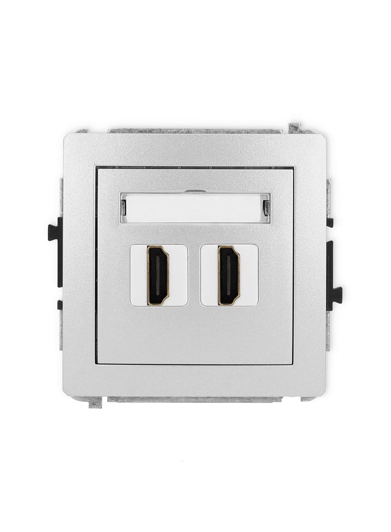 DECO Mechanizm gniazda podwójnego HDMI 2.0 srebrny metalik