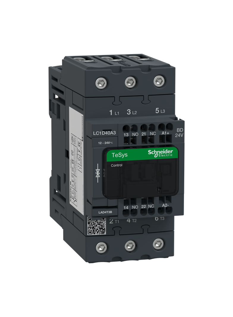 Stycznik mocy I= 40A AC-3, styki pom. 1NC+1NO, nap. cewki 24 V DC LC1D40A3BD Schneider