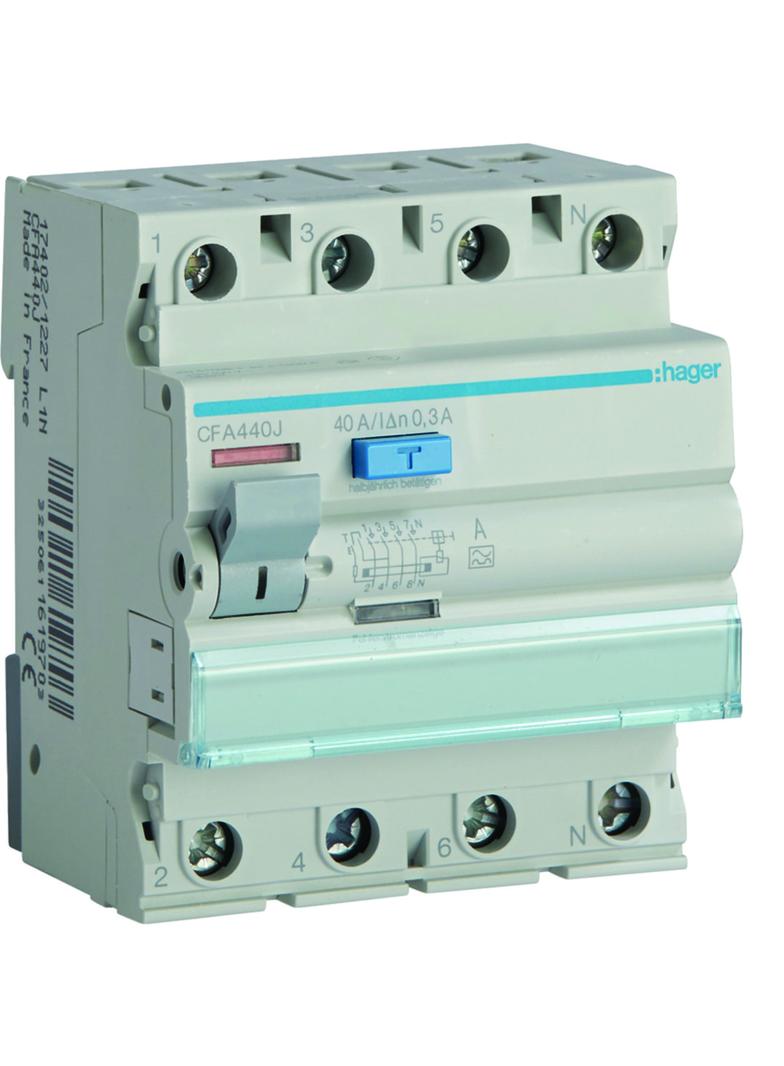 RCCB Wyłącznik różnicowoprądowy 3P+N 40A 300mA 6kA CFA440J HAGER