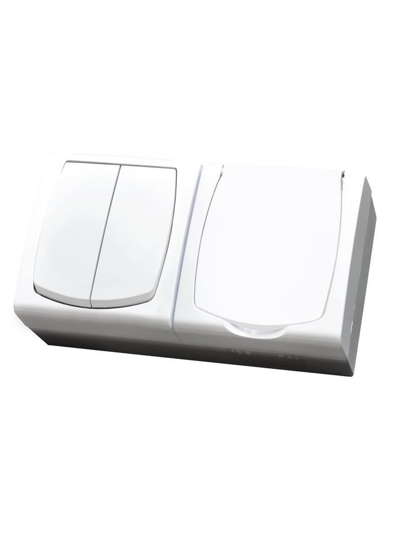 MADERA Zestaw Łącznik dwugrupowy świecznikowy + Gniazdo pojedyncze wieczko w kolorze wyrobu - kolor