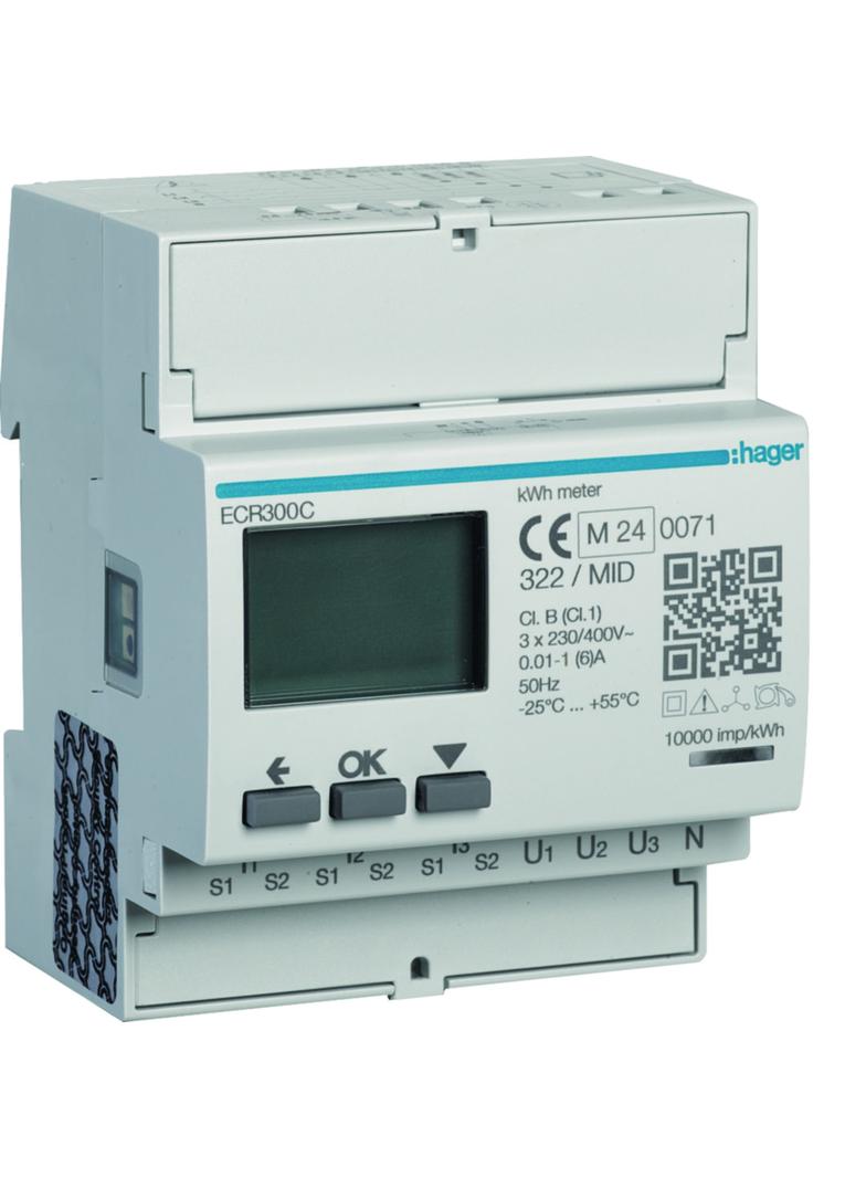 agardio.measure Licznik energii elektr. 3-fazowy, przekł. 1-5A 4M, Modbus, MID ECR300C HAGER