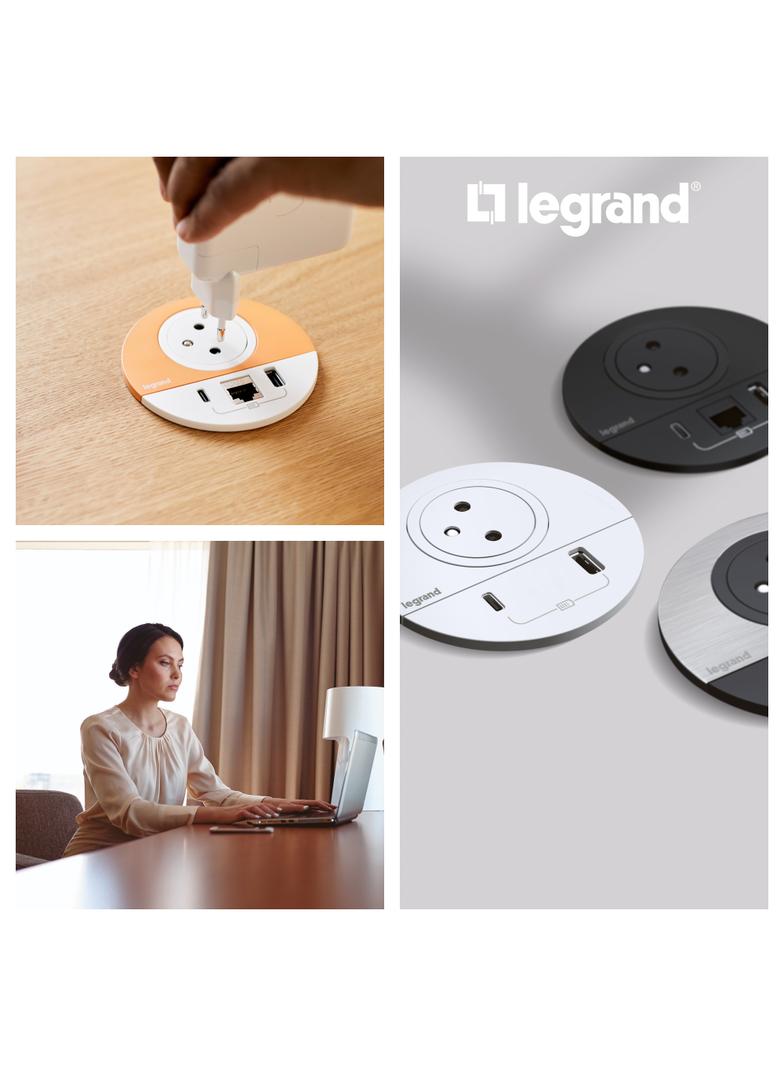 INCARA: DISQ 80 - 2P+Z / USB A+C / WYJŚCIE KABLOWE - 2,0 M-METAL/CZARNY, Legrand