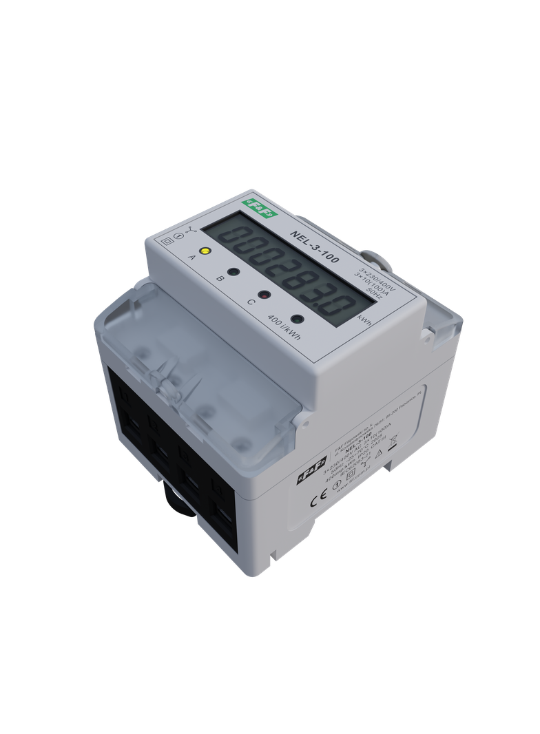 Wskaźnik zużycia energii elektrycznej 3-fazowy 3x400 VAC 100 A 4 moduły NEL-03-100 F&F