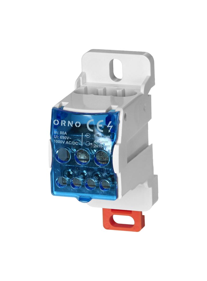 Blok rozdzielczy 80A zacisk wejściowy 16mm2 zaciski wyjściowe 4x6mm2 2x16mm2,wygodne mocowanie na