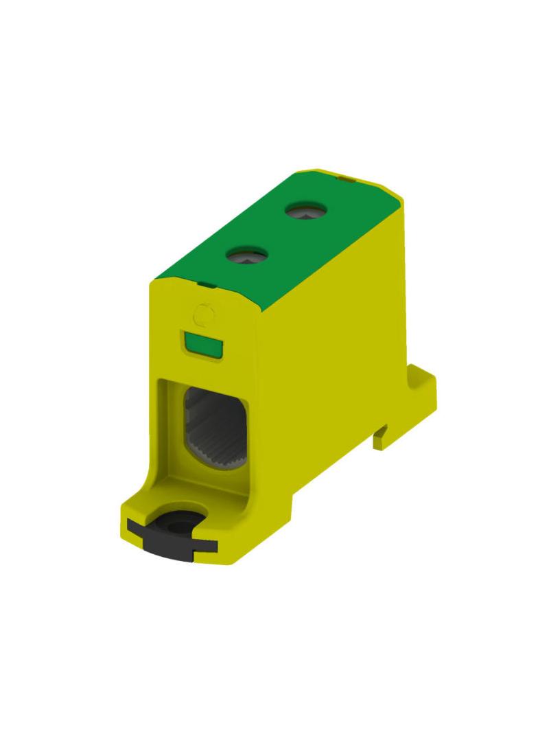 VC05-0030 ,  Złączka szynowa gwintowa AL, CU, 25 - 150mm2, TS 35, 1 tor, 2 otw. zaciskowe, żółto-zie