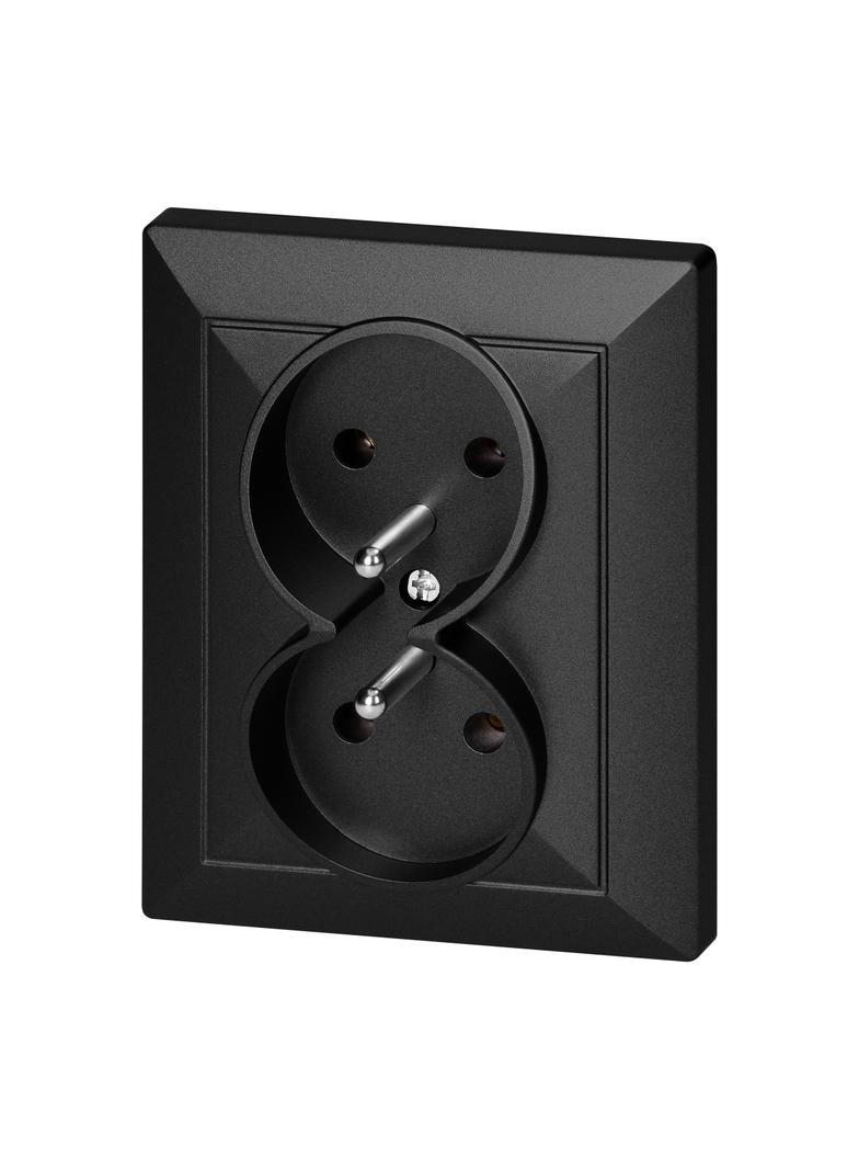 Gniazdo podwójne podtynkowe 2x2P+Z Pearl, 16A, 250V, PT-6 P, czarny