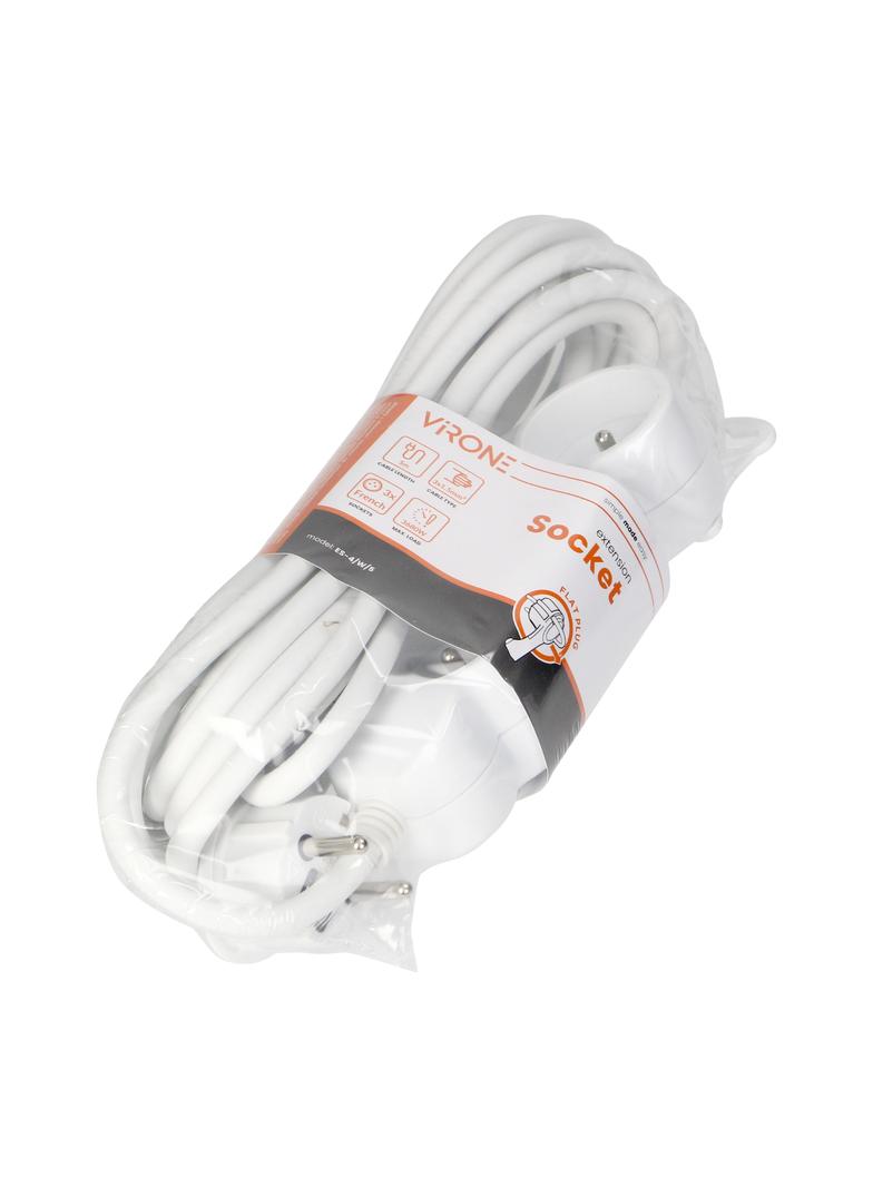 Przedłużacz 3-krotny 5m H05VV-F 3x1,5mm2 Imax=16A płaska wtyczka biały