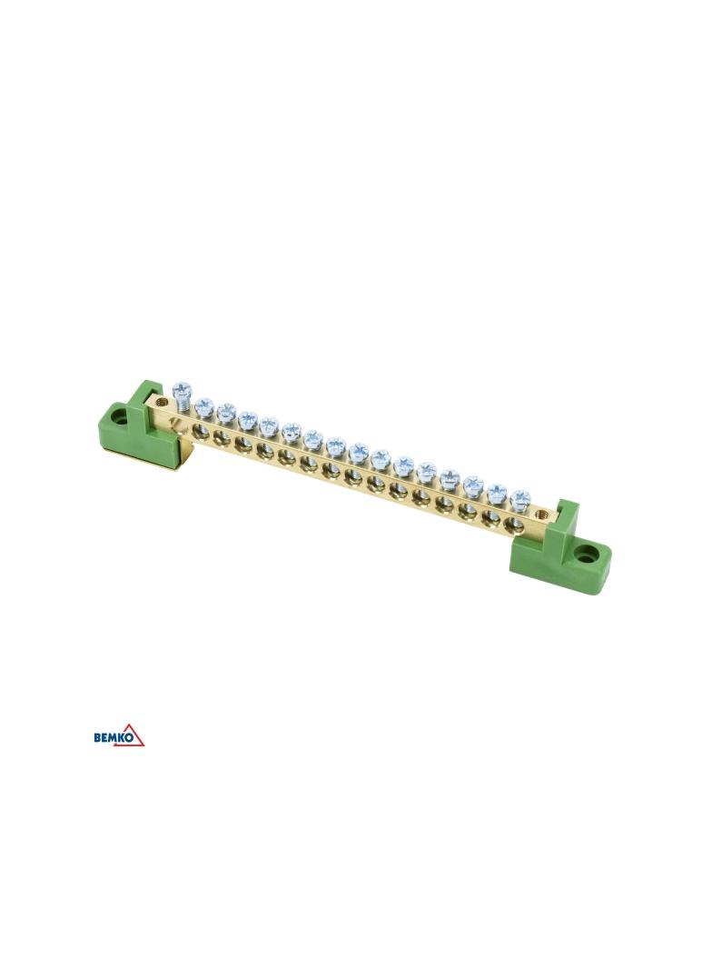 LISTWA ZACISKOWA NA IZOLATORACH PŁASKICH 6x9 16-TOROWA ZIELONA