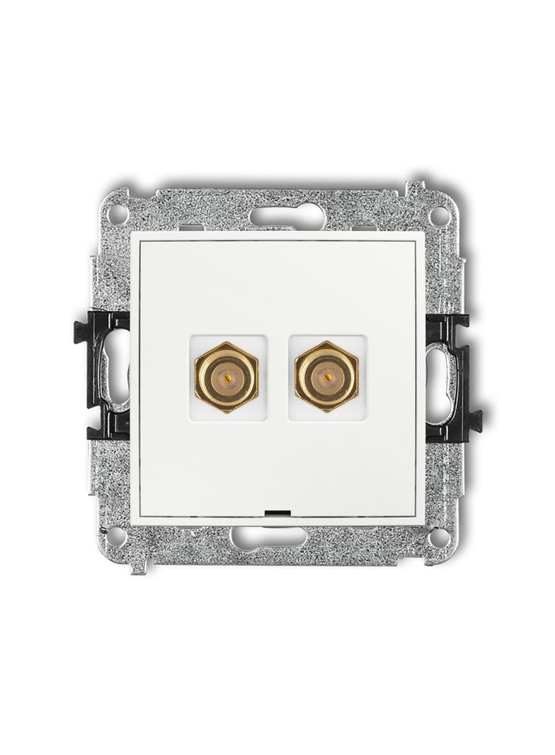 ICON Mechanizm gniazda antenowego podwójnego typu F (SAT) pozłacany, bez pola opisowego biały mat