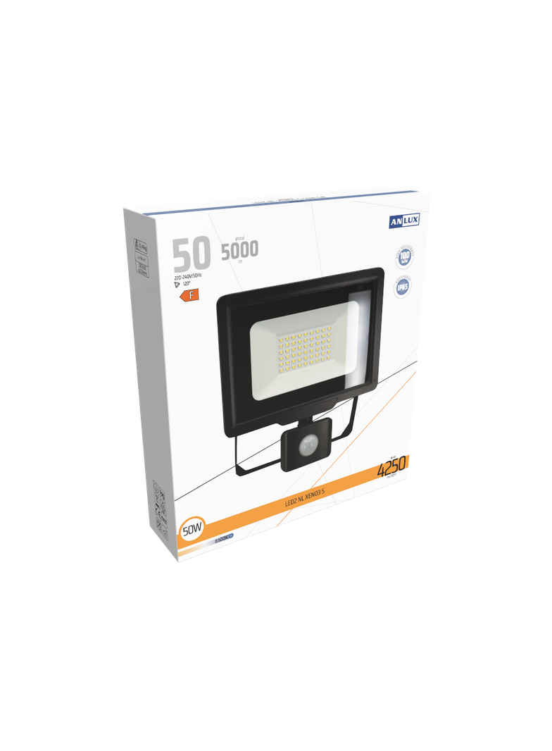 NAŚWIETLACZ LED XENO3 50W Z CZUJNIKIEM RUCHU IP65 100LM/W NEUTRALNY BIAŁY ANLUX