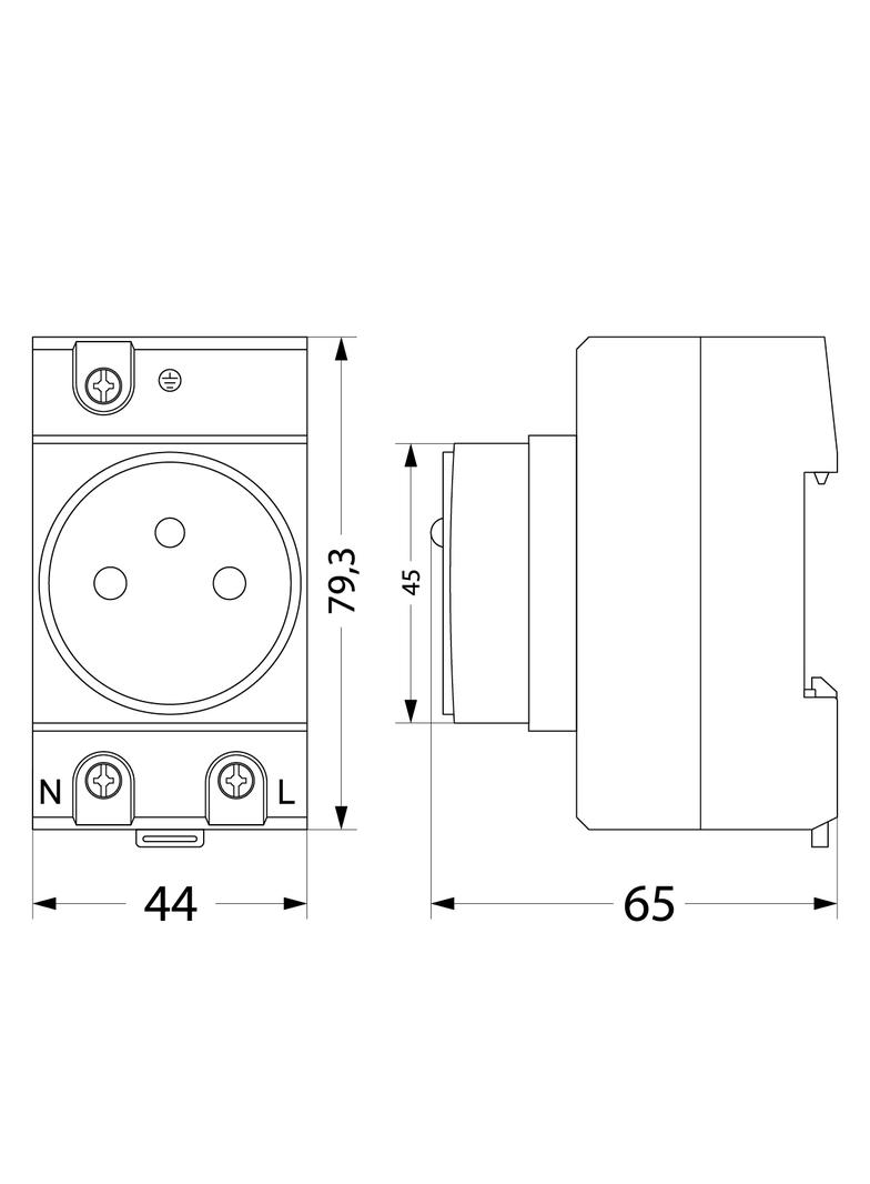 GSTH230 Gniazdo 230V na szynę TH Z-olcem uziemiającym 2P+Z-7.35 OPATÓWEK