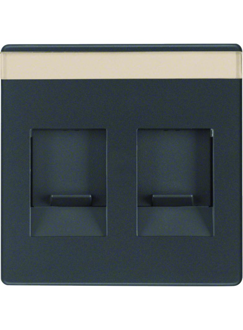 BERKER Q.x Płytka czołowa podwójna zasuwa chroniące przed kurzem pole opisowe antracyt aksamit lakie