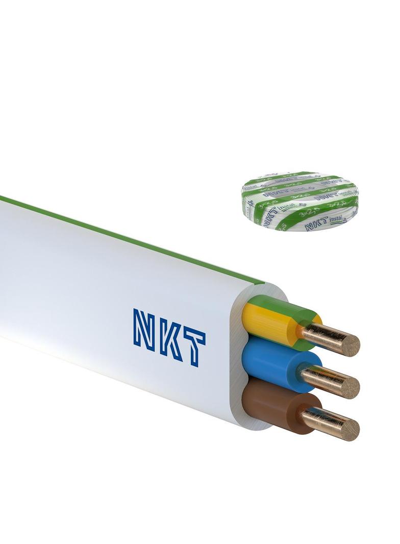 Przewód instalacyjny NKT instal PLUS YDYp żo 3x2,5mm2 biały 450/750V płaski /100m/ NKT