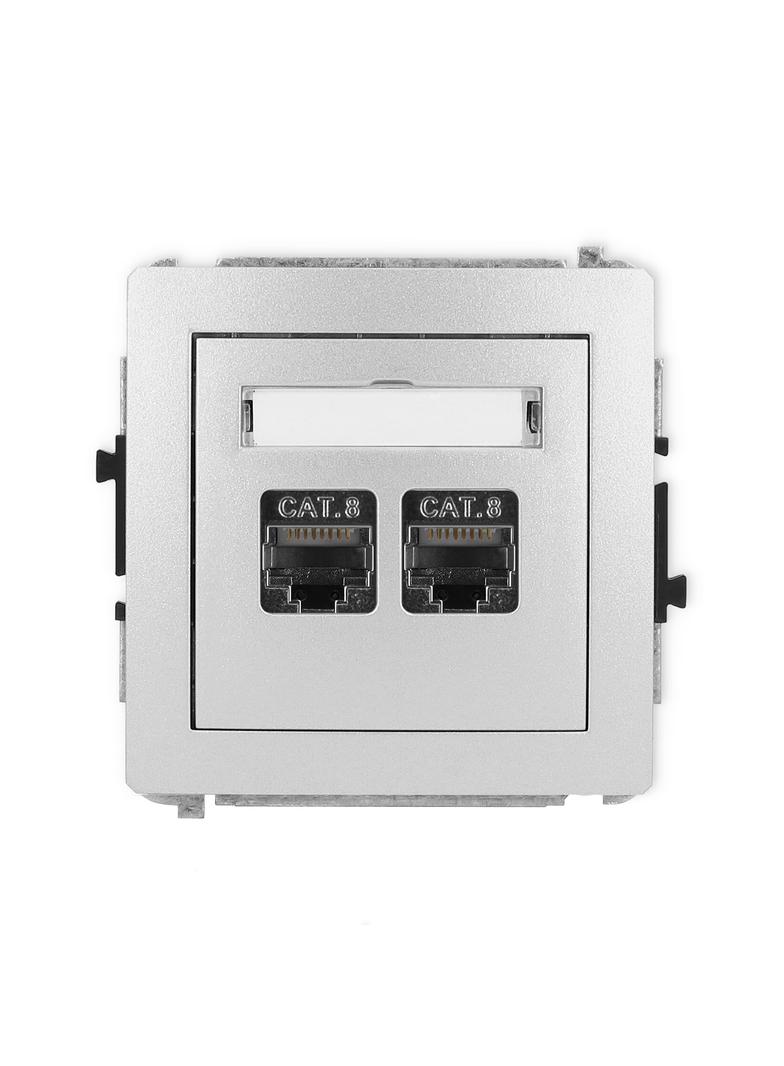 DECO Mechanizm gniazda komputerowego podwójnego 2xRJ45, kat. 8, ekranowany, 8-stykowy srebrny metali