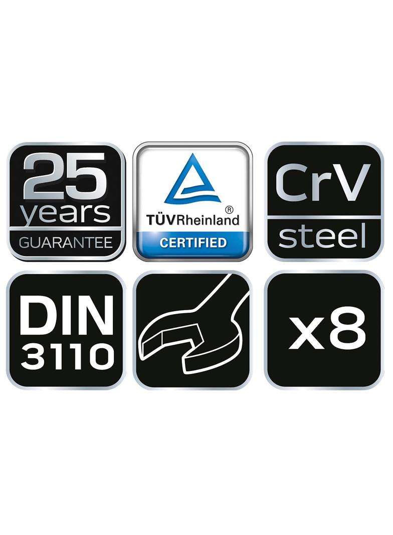 Klucze płaskie dwustronne 6-22 mm, zestaw 8 szt.