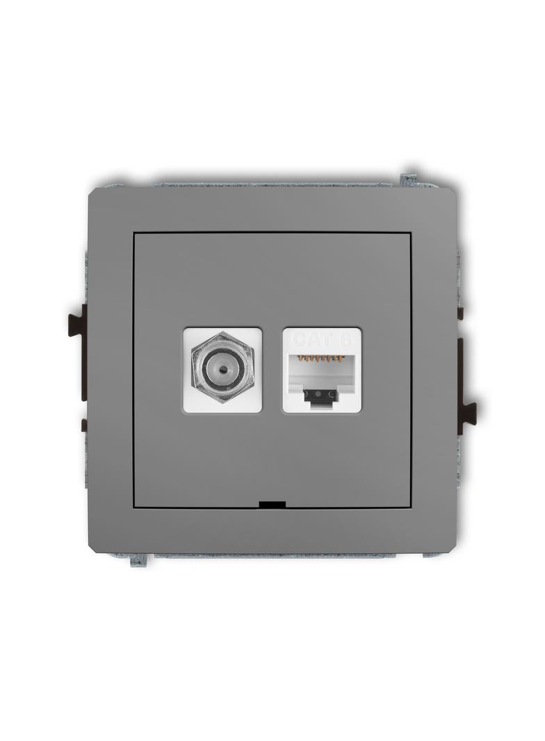 DECO Mechanizm gniazda antenowego poj. typu F (SAT) + gniazda komp. poj. 1xRJ45, kat. 6, 8-stykowy,