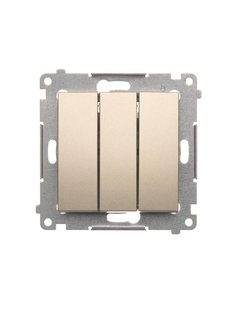 Simon 54 Przycisk potrójny z podświetleniem LED 10A 250V szybkozłączka złoty mat DP31L.01/44 KONTAKT