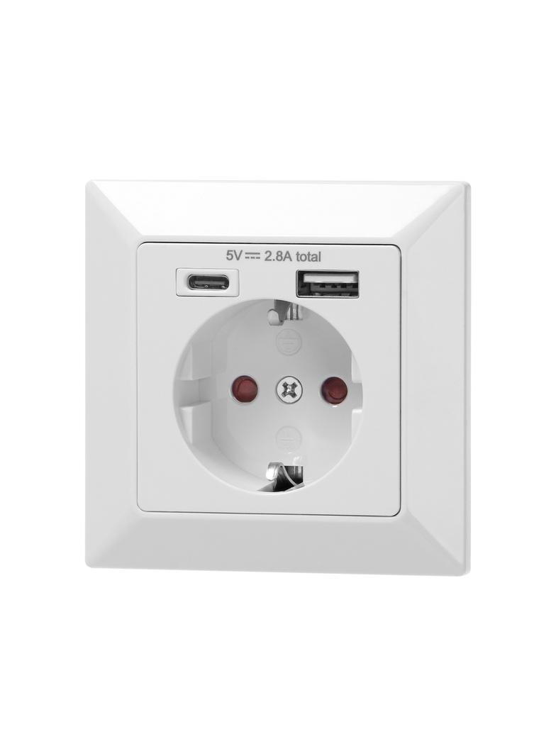 Gniazdo pojedyncze (Schuko) USB-A + USB-C ,Wyjście 5VDC Max 2,8A OR-AE-13232(GS) ORNO