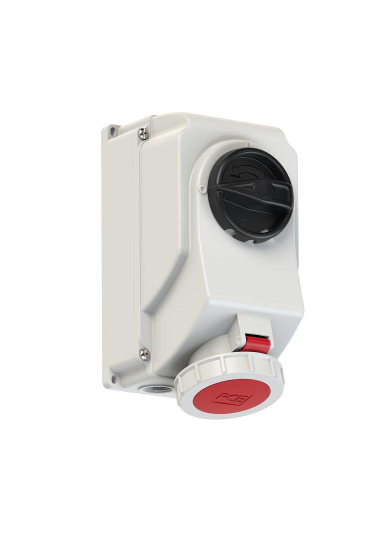 GNIAZDO Z WYŁĄCZNIKIEM 0-1 DUŻE BLOKADA MECHANICZNA 32A 400V 3P+Z IP67 IP67