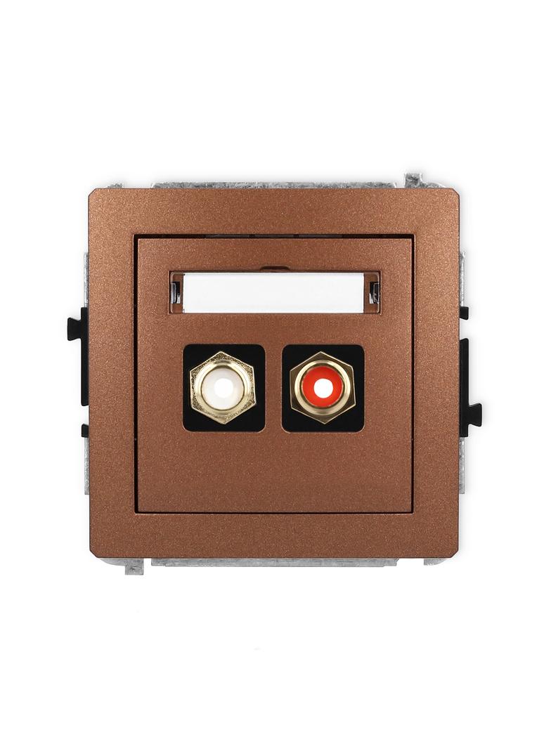 DECO Mechanizm gniazda podwójnego RCA (typu cinch - biały i czerwony, pozłacany) brązowy metalik