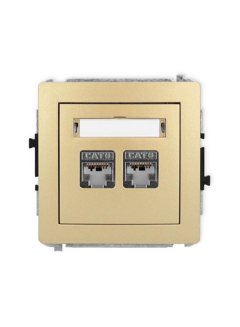 DECO Mechanizm gniazda komputerowego podwójnego 2xRJ45, kat. 6, ekranowany, 8-stykowy złoty
