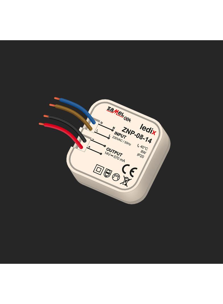 Zasilacz LED dopuszkowy 14V DC 8W TYP: ZNP-08-14