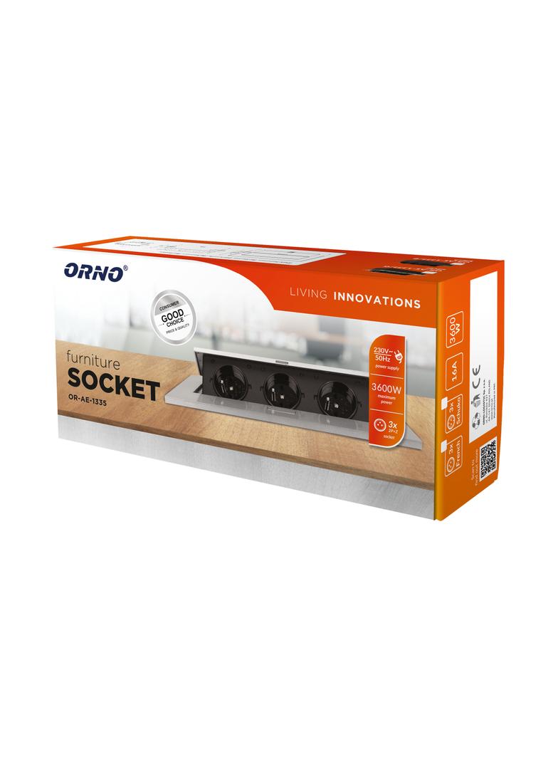 Gniazdo meblowe wpuszczane w blat z grubym rantem 3x2P+Z srebrne OR-AE-1335/G ORNO