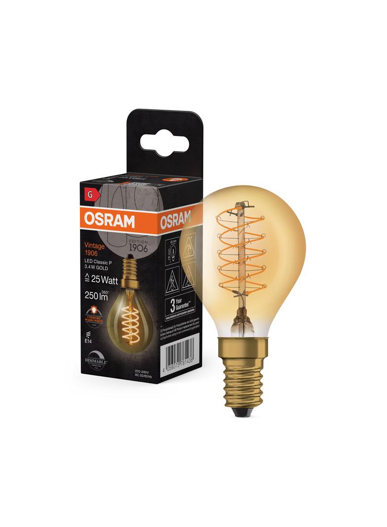 Lampa LED Vintage 1906 CL P Filament szkło przezroczyste GOLD 25 dim 3,4W 824 E14