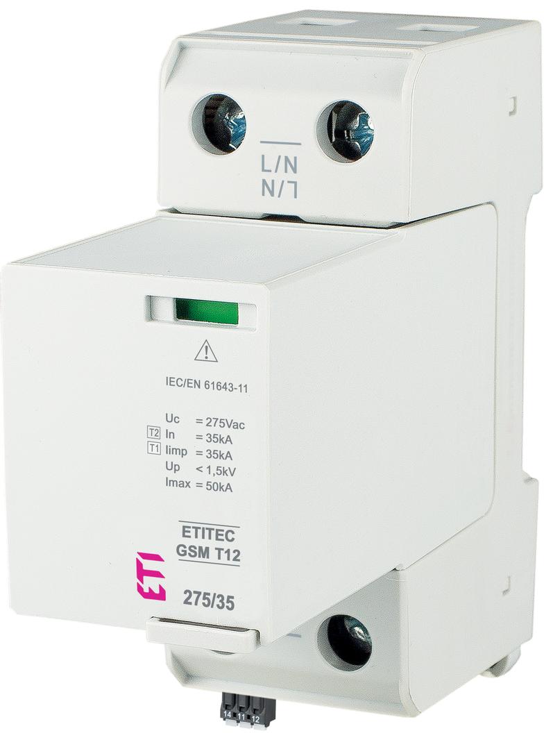 Ogranicznik przepięć T1+T2 (B+C) - iskiernik TEC GSM T12 275/35 1+0 RC 002440715 ETI