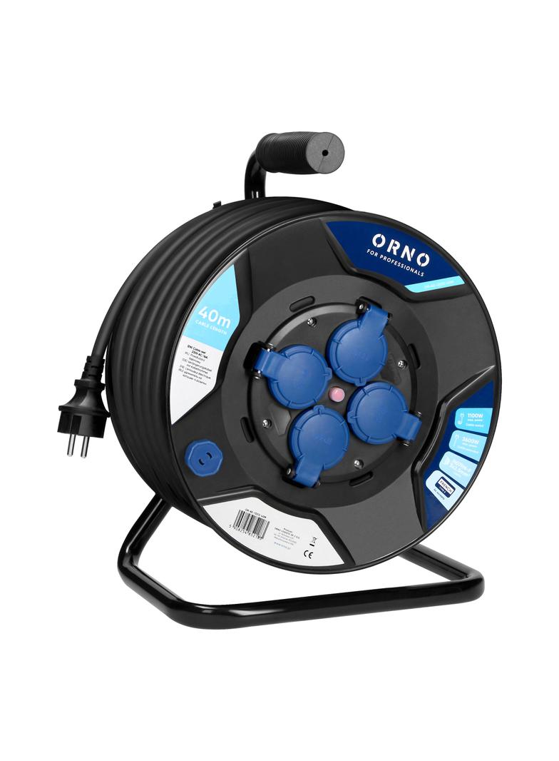 Przedłużacz bębnowy, 4 gniazda 2P+Z, kabel PVC H07RN-F 3x2,5mm2, długość 40m, termik, przesłony toró