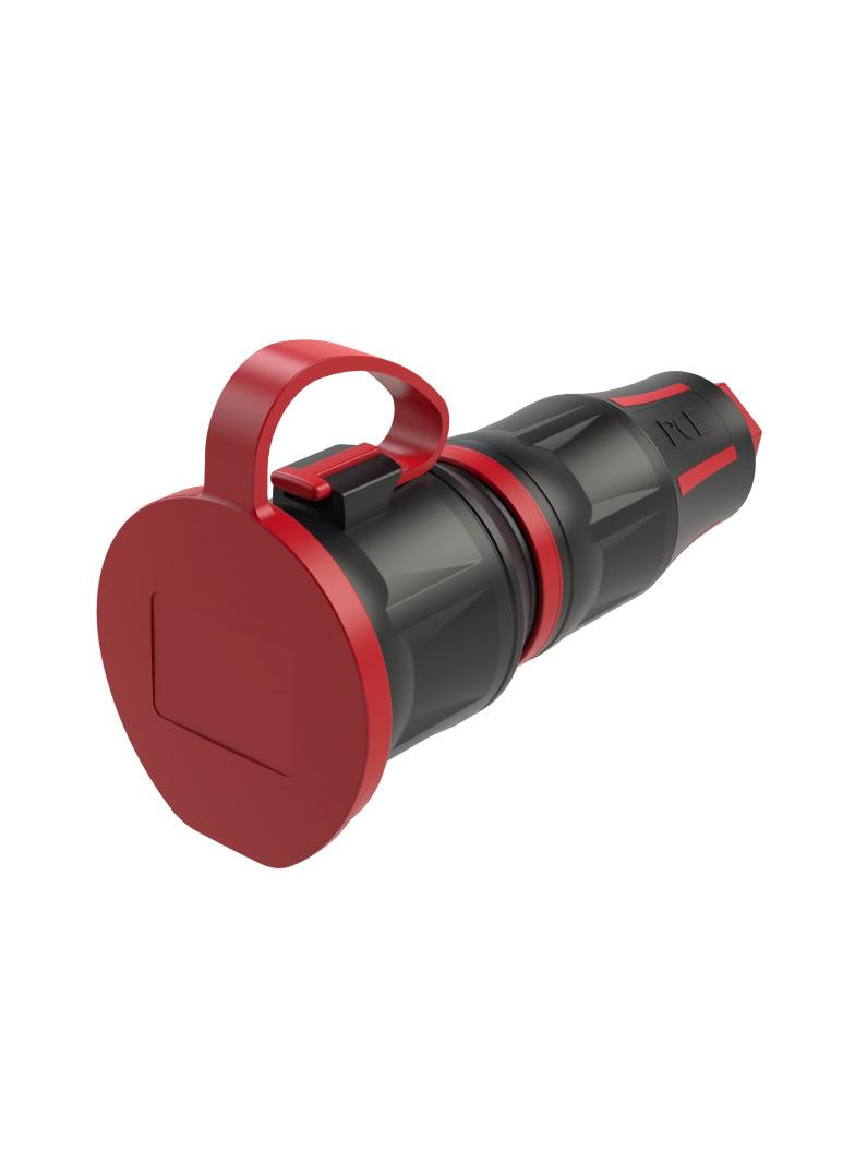 GNIAZDO PRZENOŚNE JEDNOFAZOWE GUMOWE 10/16A 2 P+Z  Gniazdo gumowe z zab. bocznym VDE  (z zatyczką) I