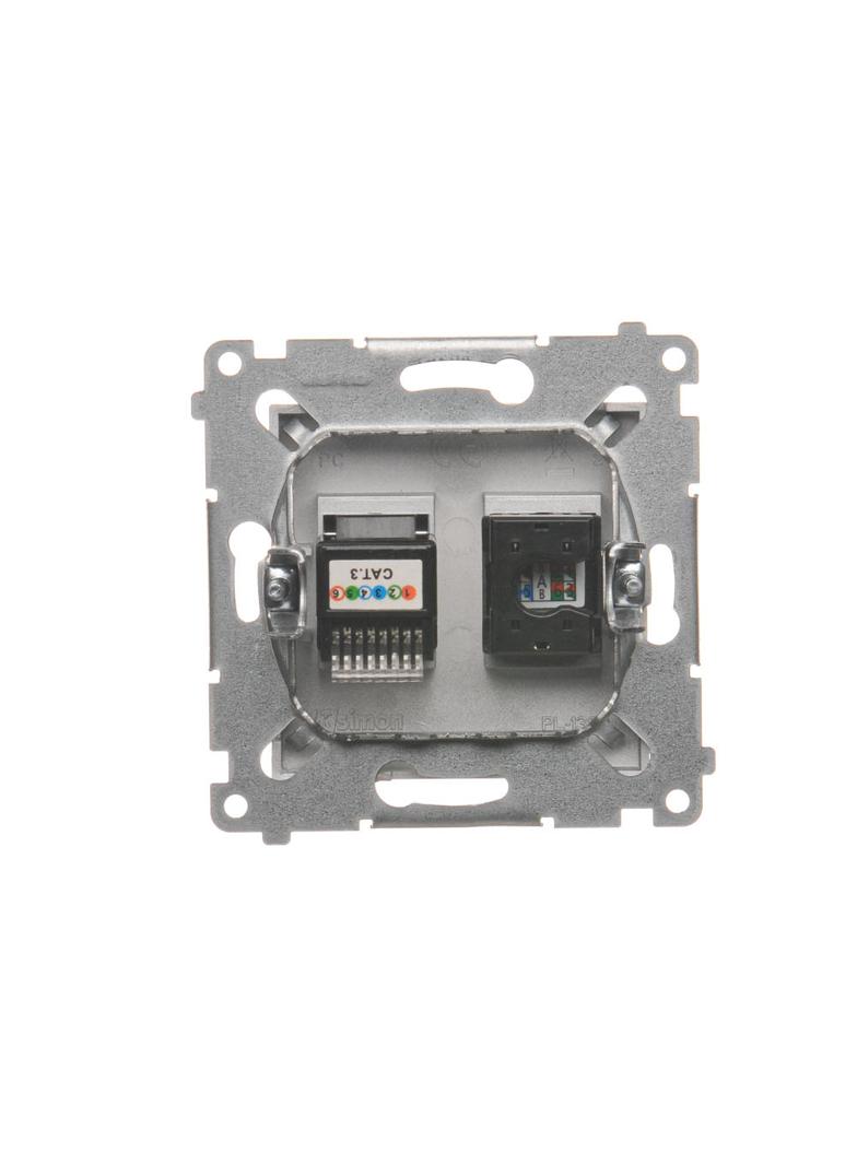 Simon 54 Gniazdo komputerowe RJ45 kategoria 5e + telefoniczne RJ12 srebrny mat D5T.01/43 KONTAKT