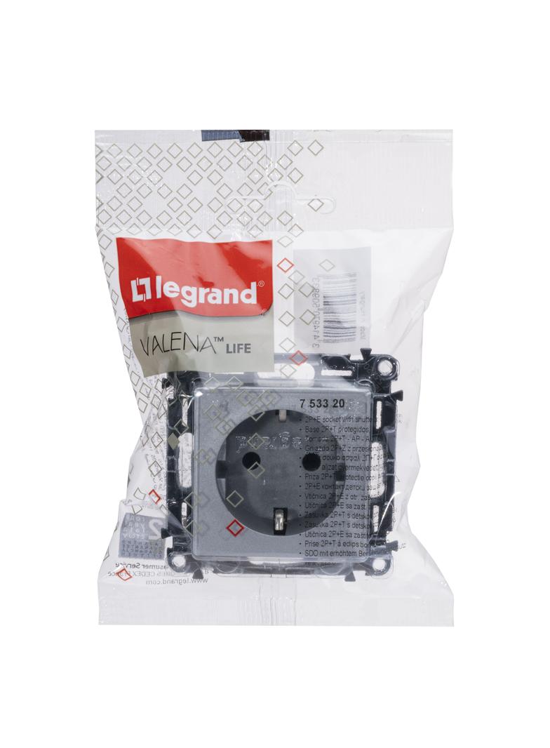 Valena Life Gniazdo Pojedyncze Z Uziemieniem /Z Przesłonami/ Aluminium 16A – 250 V 753320 LEGRAND