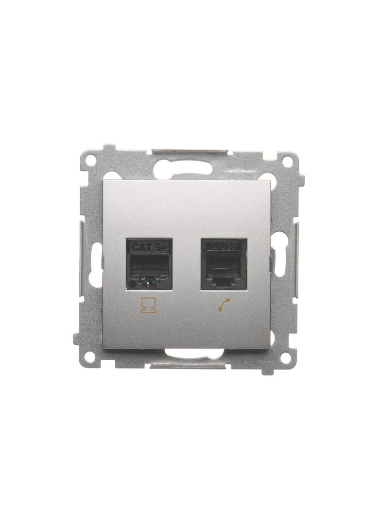 Simon 54 Gniazdo komputerowe RJ45 kategoria 5e + telefoniczne RJ12 srebrny mat D5T.01/43 KONTAKT