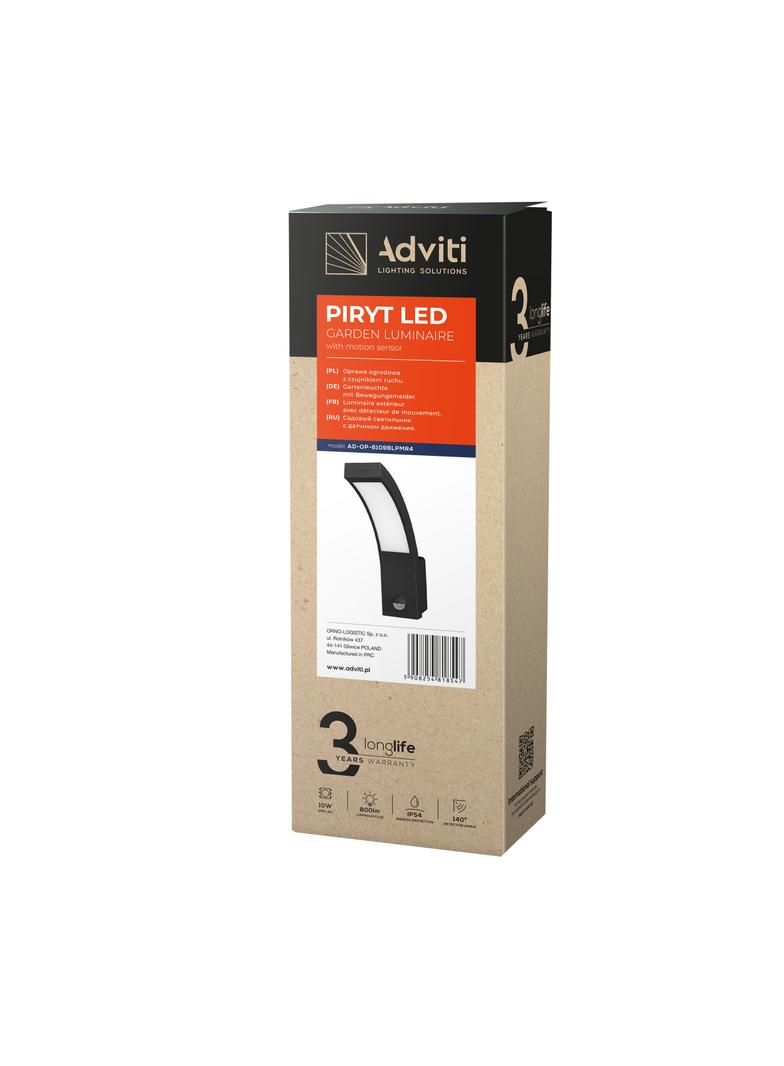 Oprawa ogrodowa z czujnikiem ruchu PIRYT LED 10W 140st 850lm IP54 4000K czarna AD-OP-6109BLPMR4 ORNO
