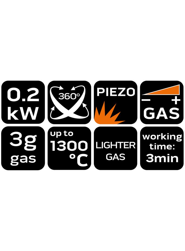 Mikropalnik gazowy z zapłonem piezo, 360st., regulacja płomienia, pojemność 3g