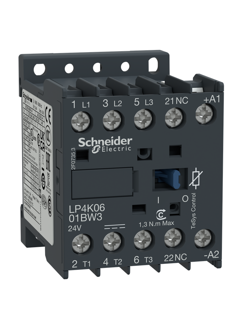 Stycznik mocy, TeSys K, 6A, 3P, 1NC, cewka 24VDC, zaciski skrzynkowe LP4K0601BW3