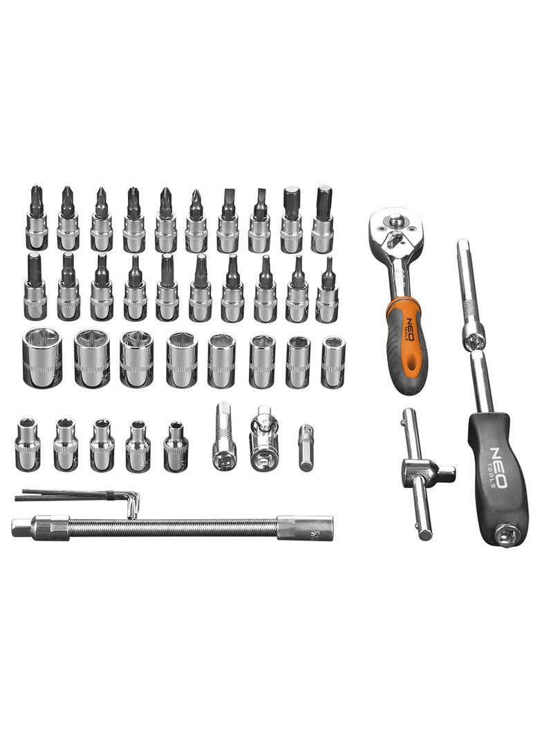 Klucze nasadowe 1/4", zestaw 46 szt., CrV