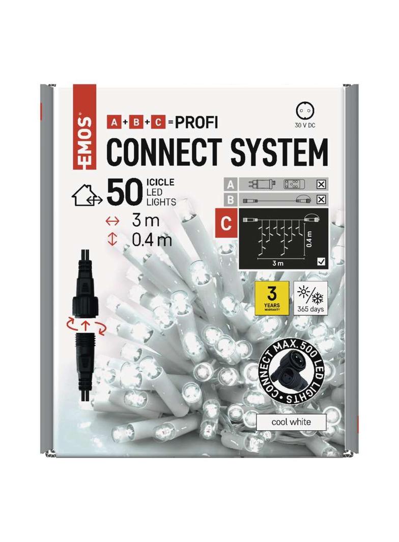 Oświetlenie łączone Profi sople 50 LED 3m zimna biel biały przewód IP44 timer D2CC02 EMOS