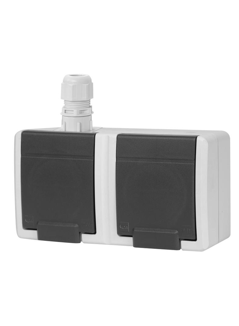 AQUANT 2K gniazdo natynkowe podwójne z uziemieniem 2x2P+Z poziom IP 65 - kolor szary 7035/7016 5042-65 EP Nasielsk