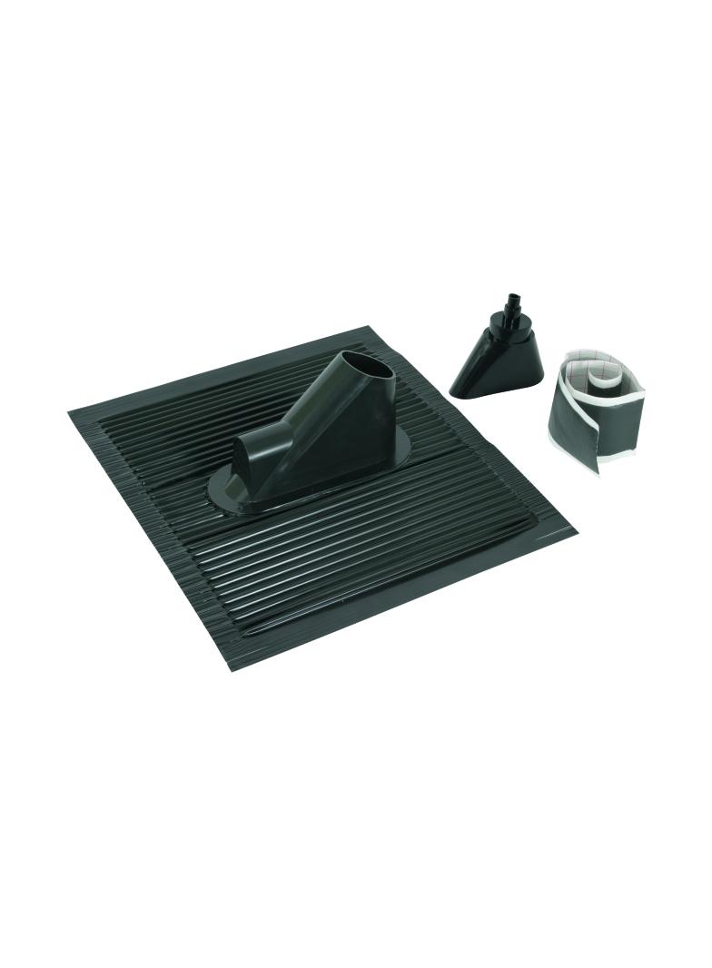 Przepust dachowy do rur fi 38-60 mm do montażu na pochyłym dachu (płytka aluminiowa, gumowy przepust