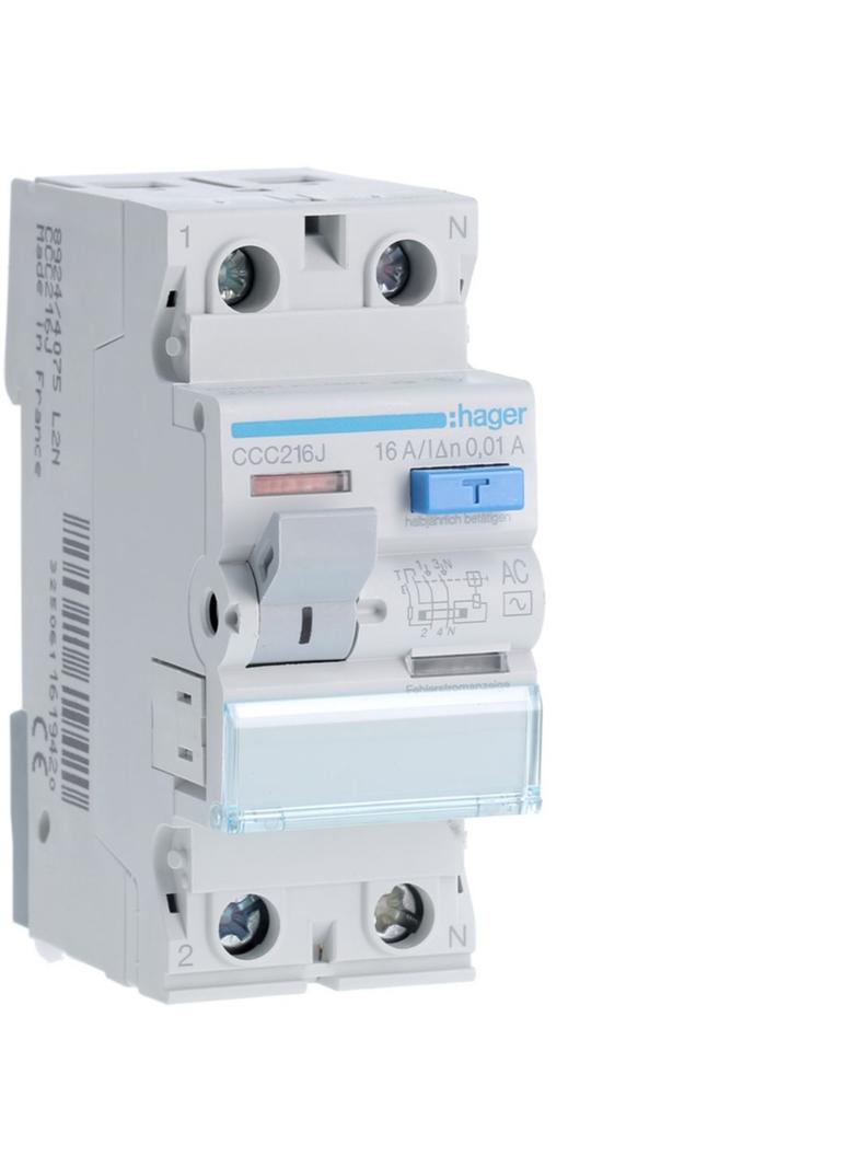 RCCB Wyłącznik różnicowoprądowy 1P+N 16A 10mA 6kA AC CCC216J HAGER